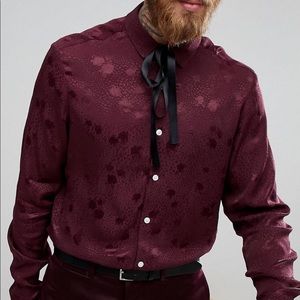 Burgundy Button Up with Pussy Bow